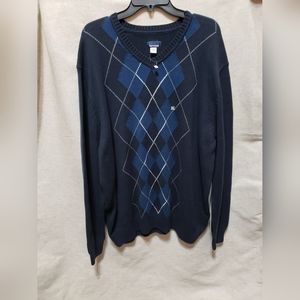 Basic Editions Men's Navy Blue Sweater Geometric V-Neck Size XL New
